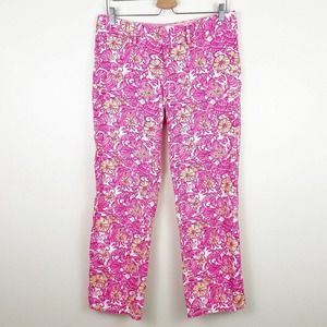 Lilly Pulitzer Whitney Pants Chum Bucket Pink White Yellow Fish Size 6